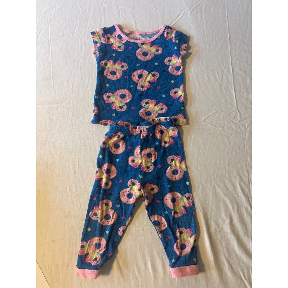 Disney Minnie Mouse Pajama Set Kids 18M Blue Good Donut Print‎ Snug Fit PJ